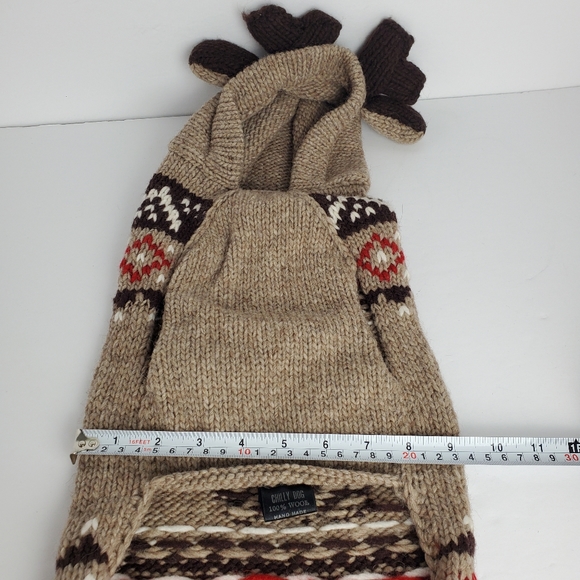 Chilly Dog Hand Knit Dog Sweater Medium??  Hand Knit Moose Moosey Antlers FLAW - Picture 9 of 14